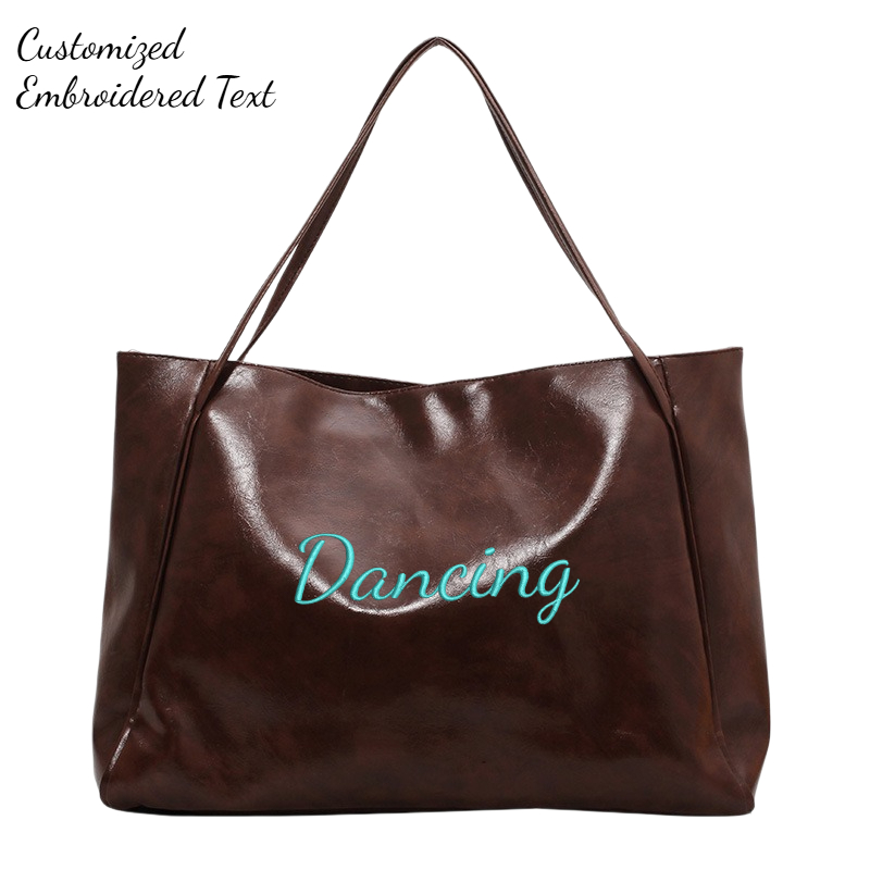 Leather Work Handbags For Women - Personalized Name Embroidery Women's Large Tote