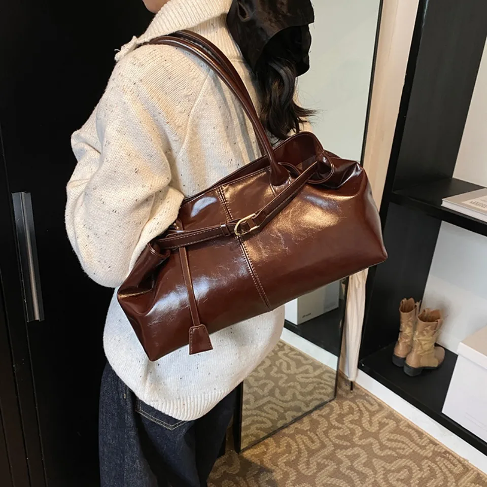 Winter Oil PU Leather Hobo Han - огляд і ціна Leather Work Handbags For Women